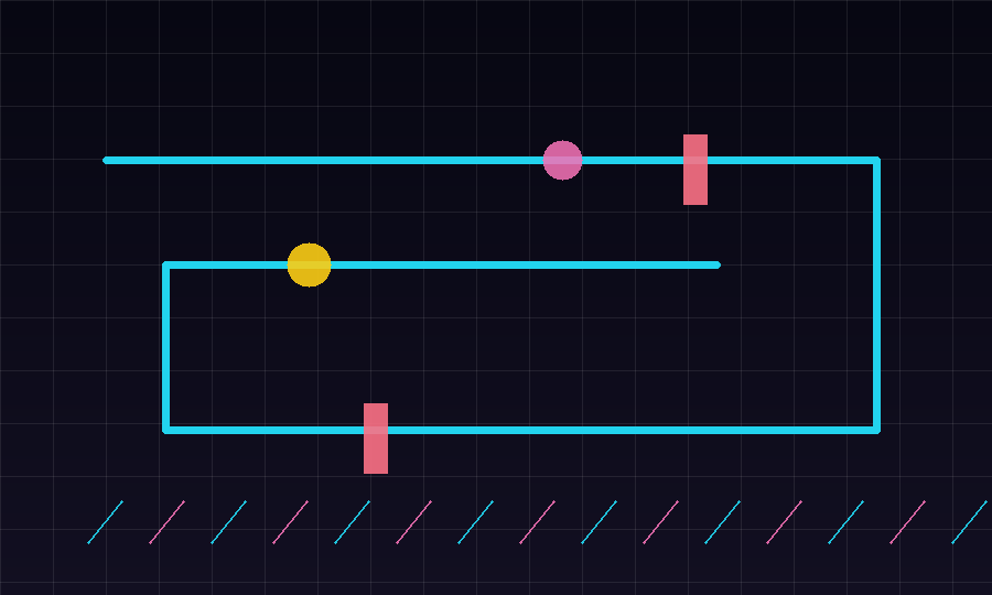 Circuit Sprint board with neon route lanes and charge node targets.